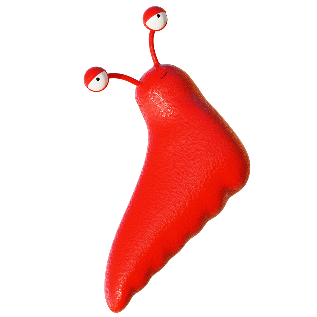 A shiny, slimy, red cartoon slug