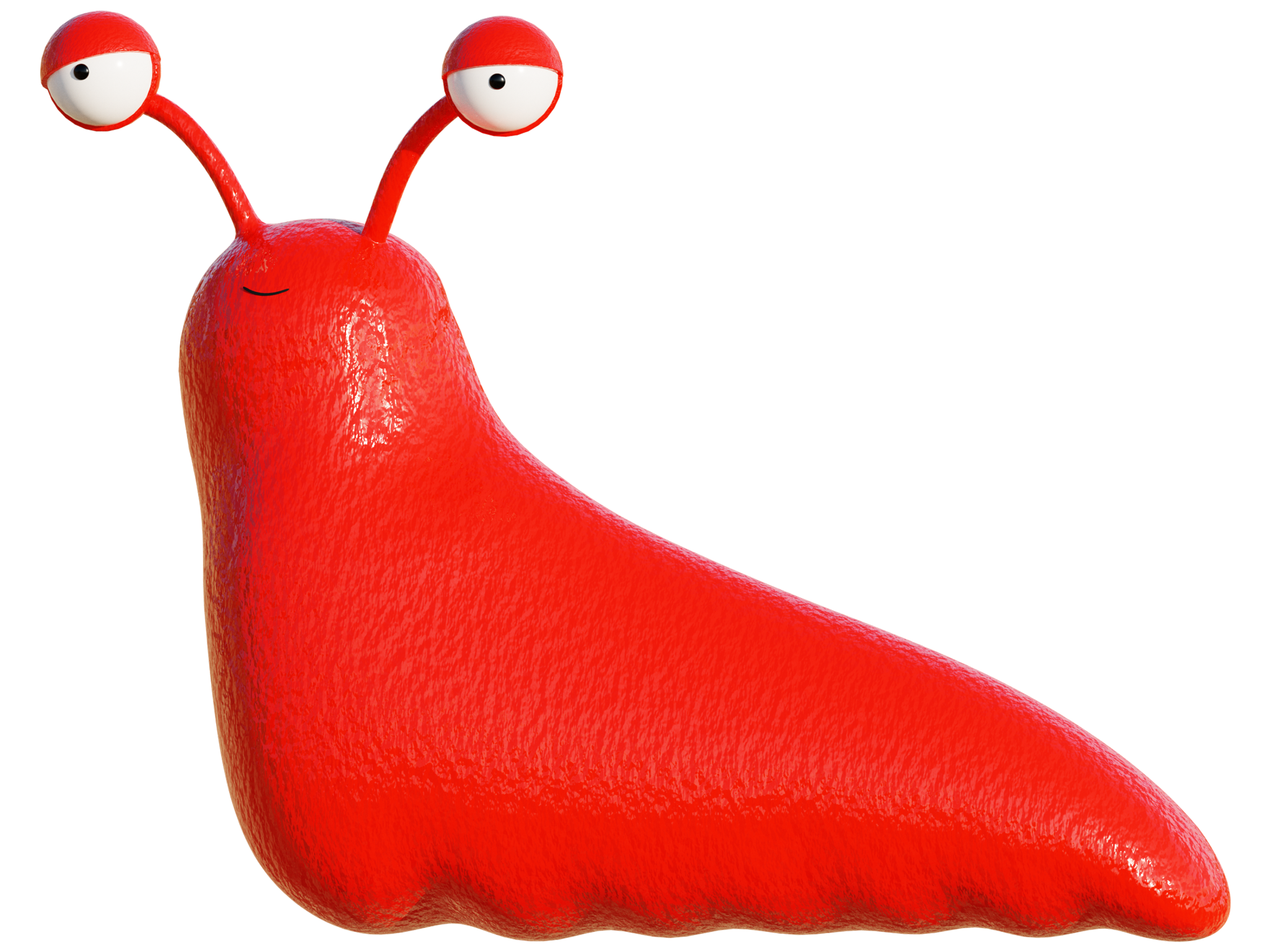 A three-dimensional red cartoon slug