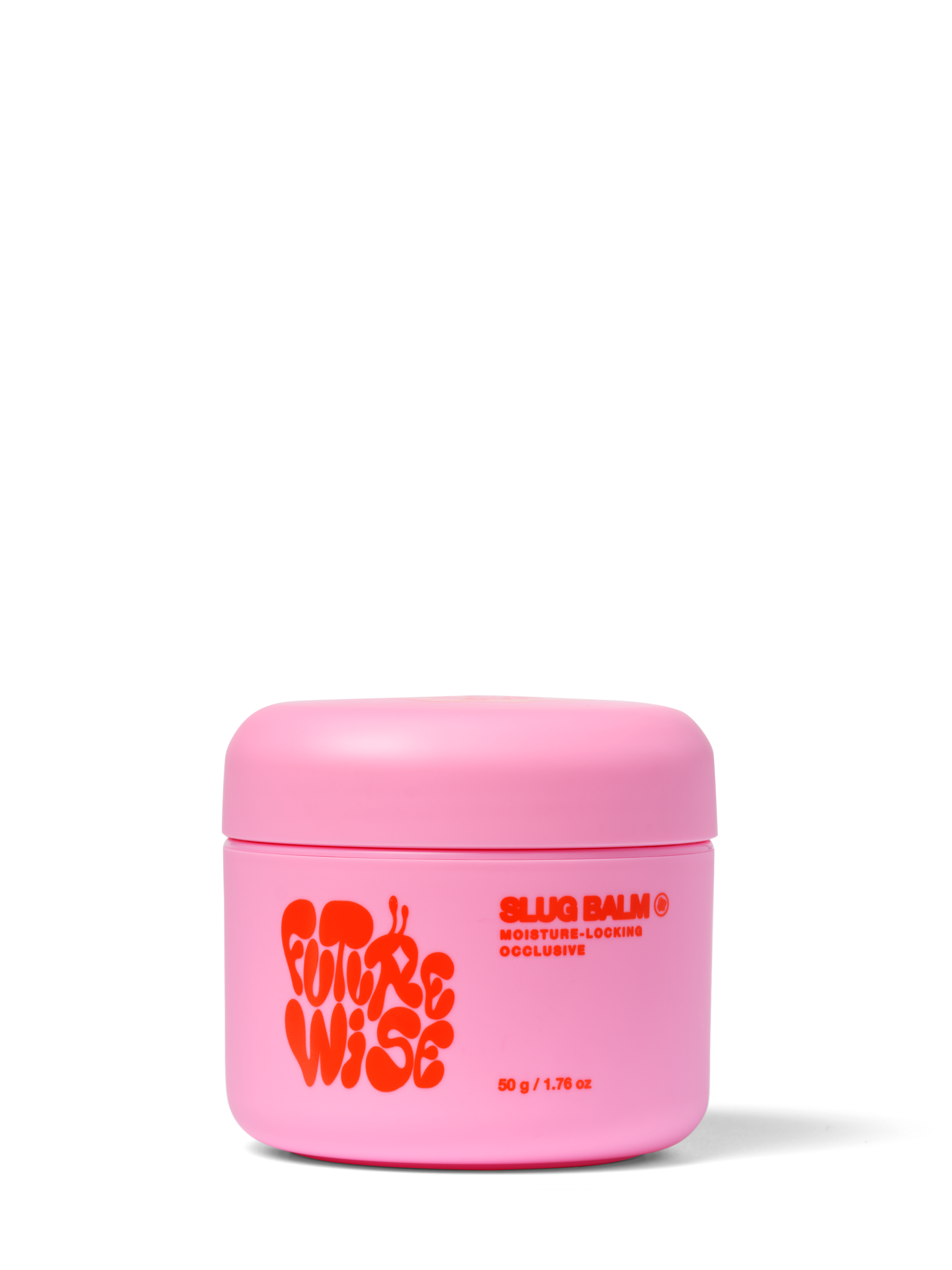 Front facing studio shot of the Slug Balm product, a pink jar with red text featuring the Futurewise logo